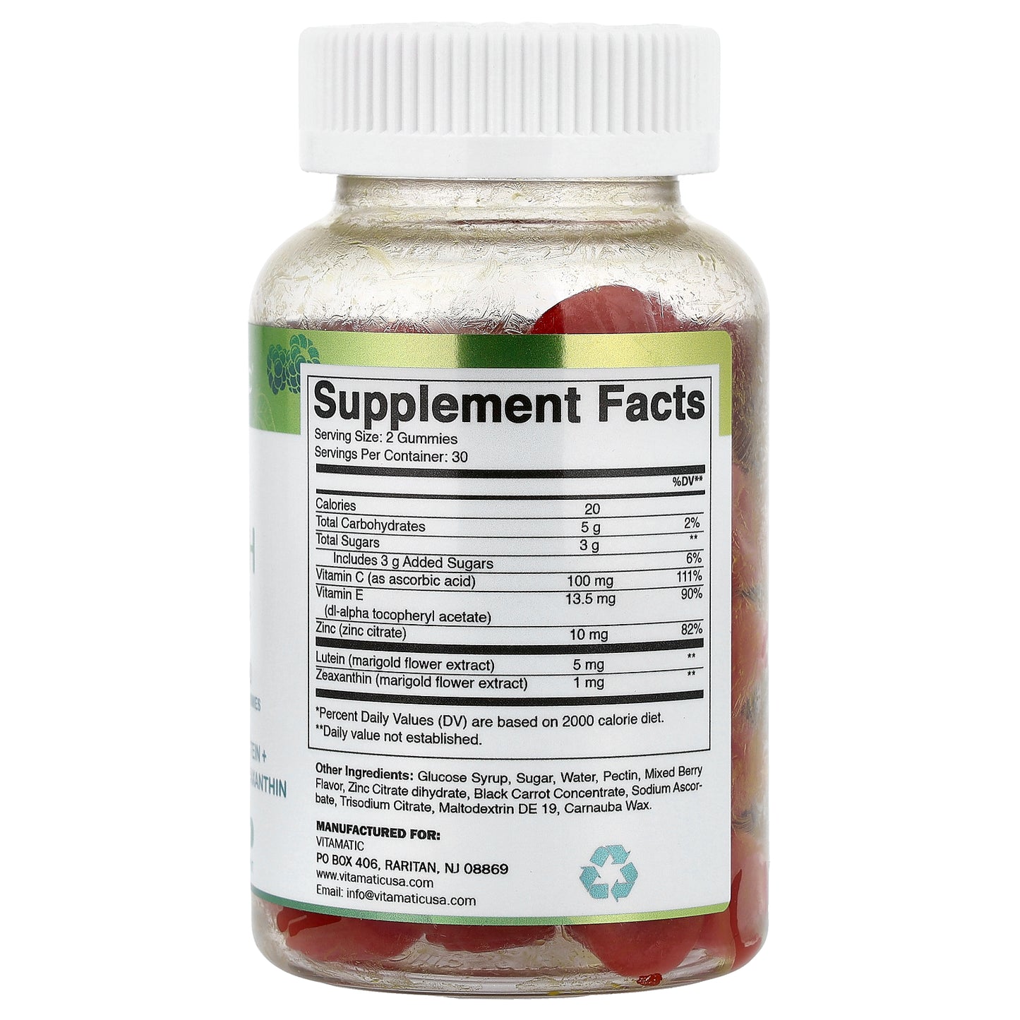 Vitamatic, Eye Health Gummies, Mixed Berry, 60 Gummies