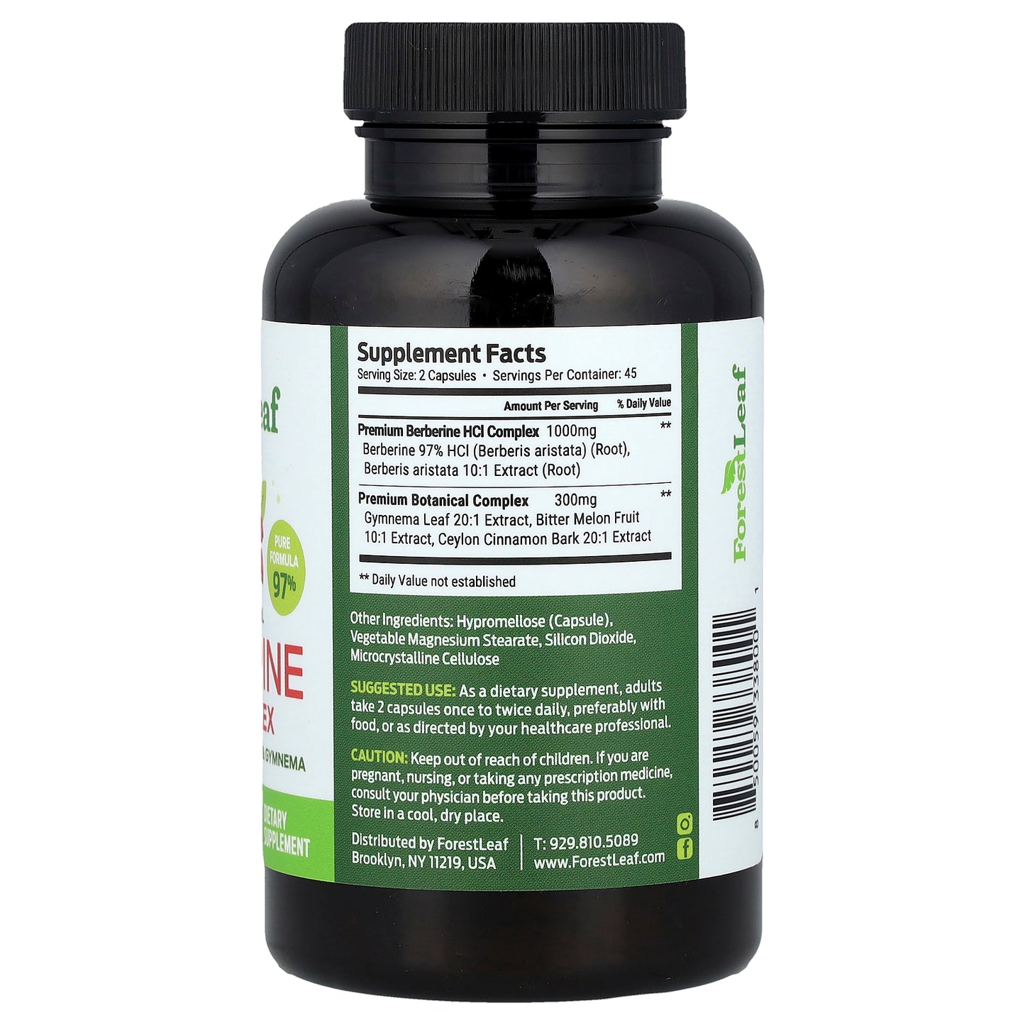 Forest Leaf, Advanced Dual Berberine HCl Complex + Cinnamon, Bittermelon & Gymnema, 90 Vegetable Capsules