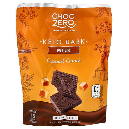 ChocZero, Keto Bark, Milk Chocolate, Caramel Crunch, 15 Mini Bars, 6 oz (170 g)