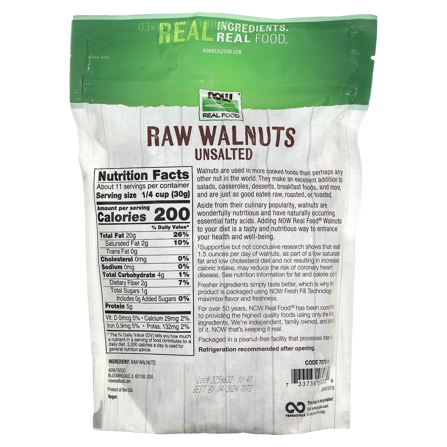 NOW Foods, Real Food, Raw Walnuts, Unsalted, 12 oz (340 g)