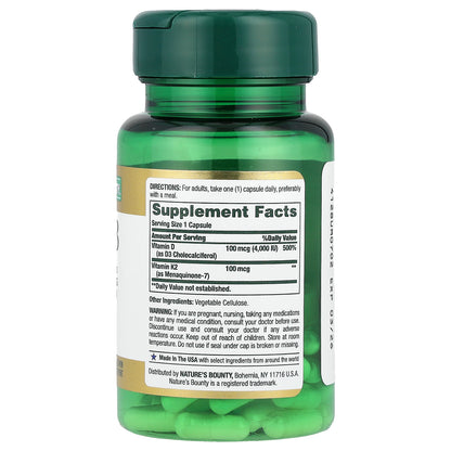 Nature's Bounty, Vitamin K2 + D3, 30 Vegetable Capsules