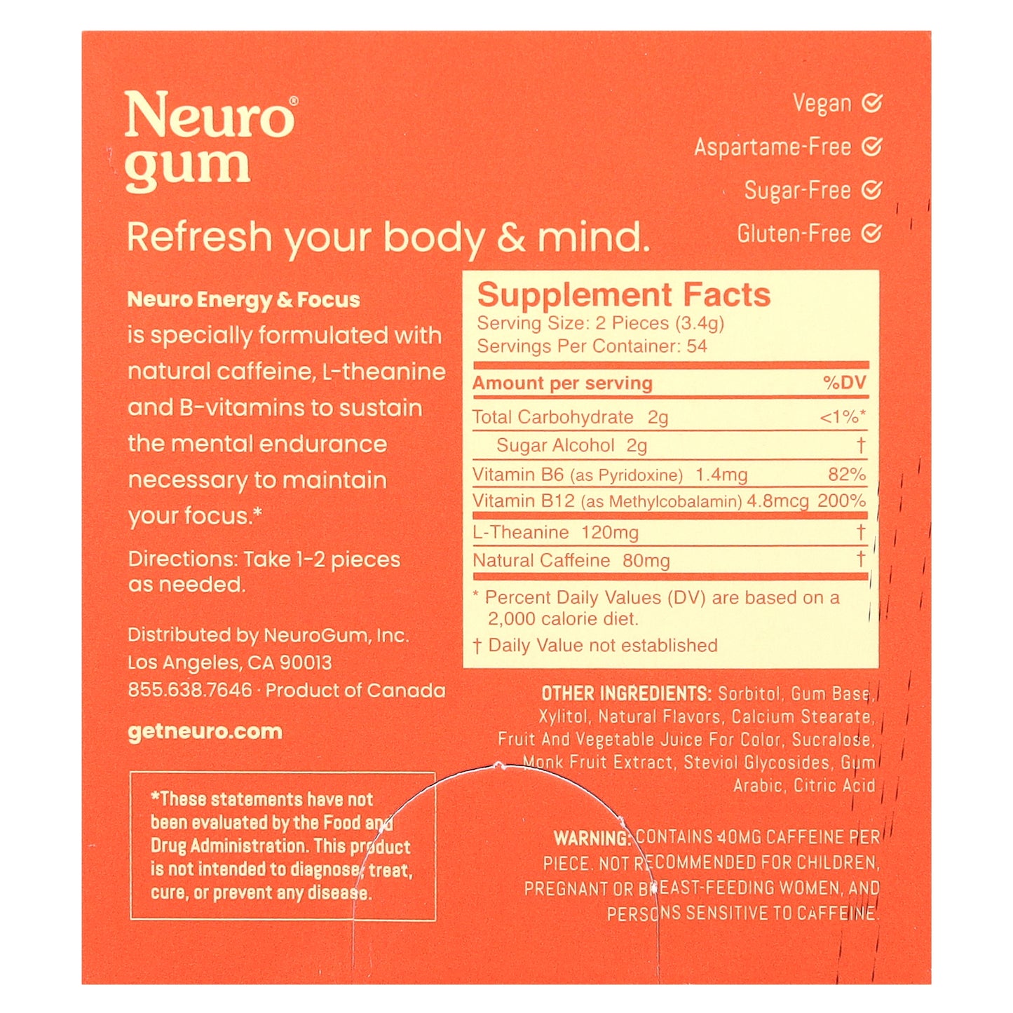 NeuroGum, Energy & Focus, Cinnamon, 12 Packs, 9 Pieces Each