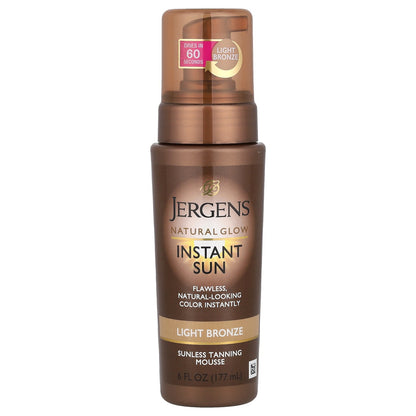 Jergens, Natural Glow, Instant Sun, Sunless Tanning Mousse, Light Bronze, 6 fl oz (177 ml)