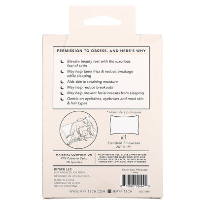 Kitsch, The Satin Pillowcase, Standard Size, Ivory, 1 Pillowcase