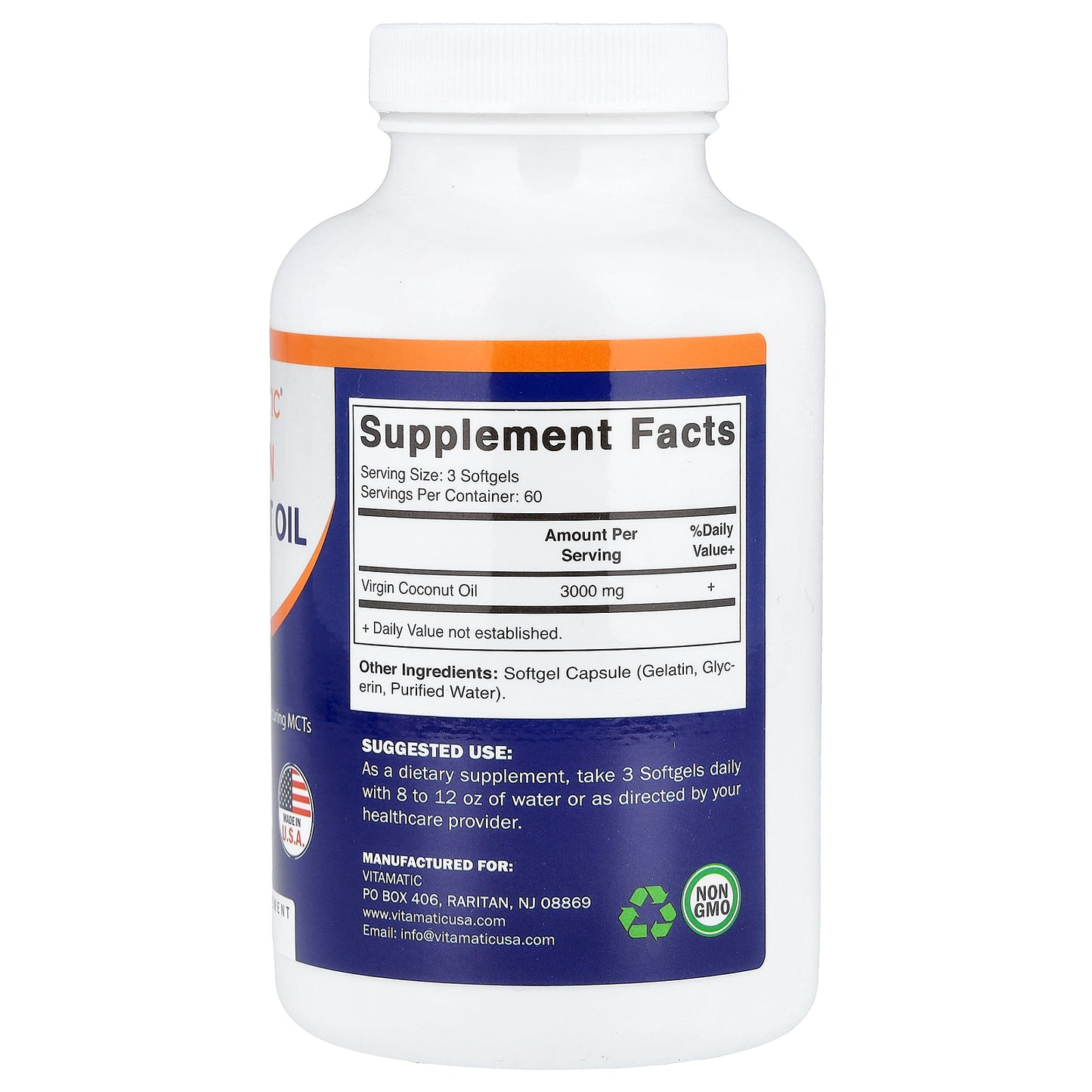 Vitamatic, Virgin Coconut Oil, 180 Softgels (1,000 mg per Softgel)