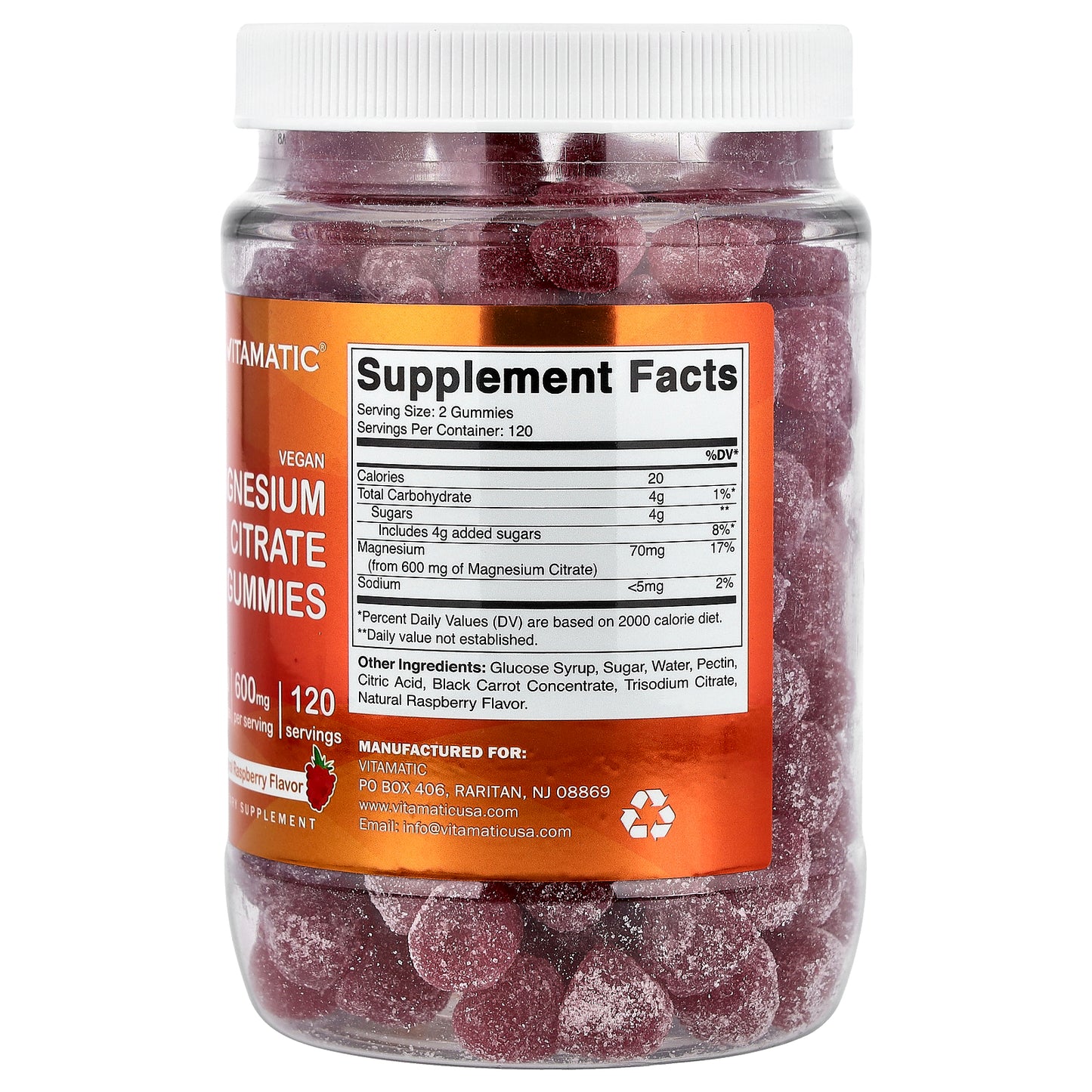 Vitamatic, Magnesium Citrate Gummies, Natural Raspberry, 240 Gummies (300 mg per Gummy)