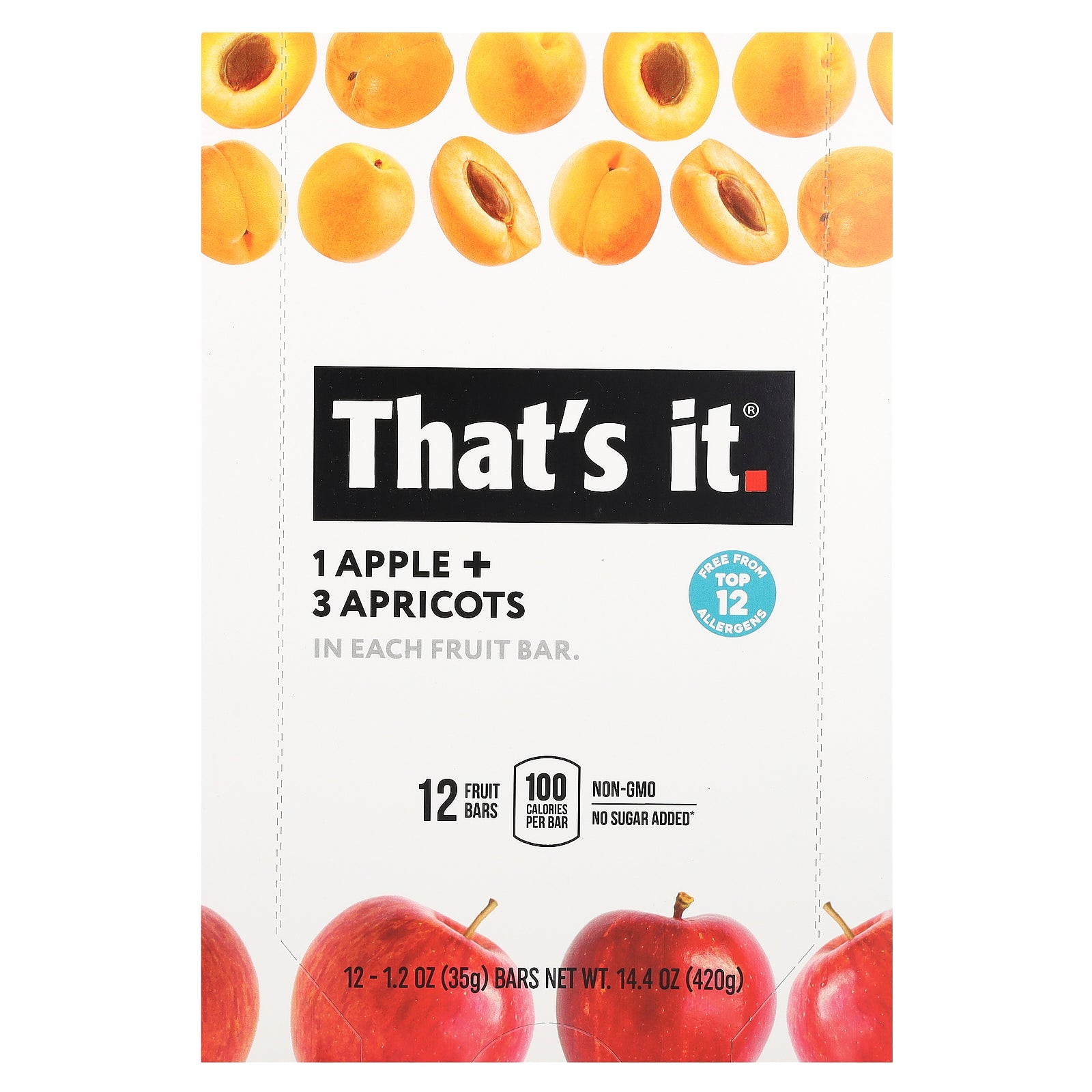 That's It, Fruit Bars, Apple + Apricots, 12 Bars, 1.2 oz (35 g) Each