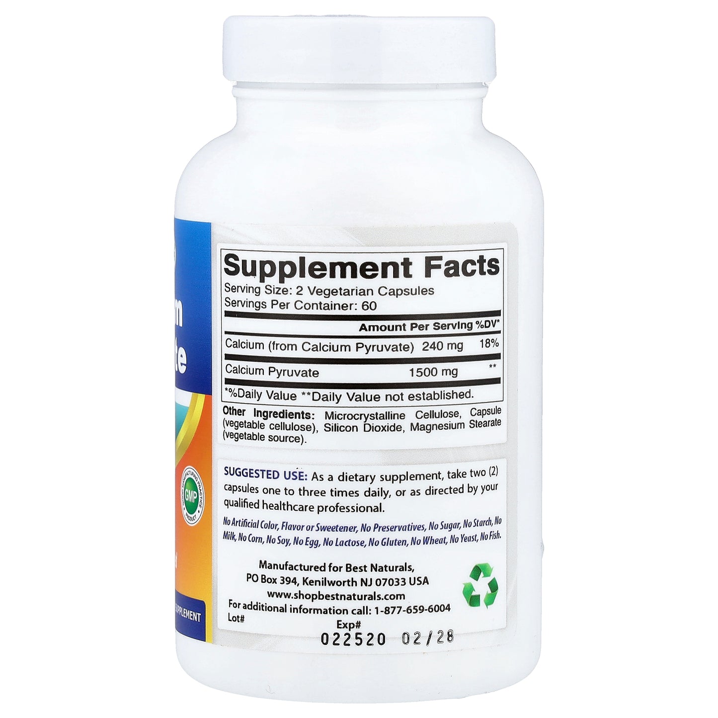 Best Naturals, Calcium Pyruvate, 750 mg, 120 Vegetarian Capsules