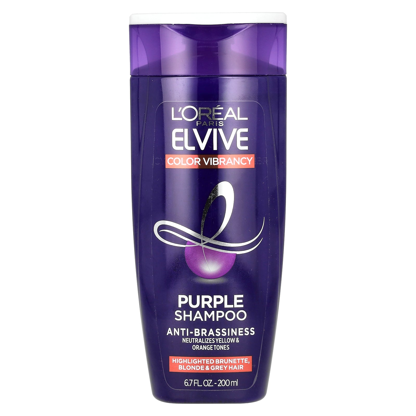 L'Oréal, Elvive, Color Vibrancy, Purple Shampoo, Highlighted Brunette, Blonde & Grey Hair, 6.7 fl oz (200 ml)