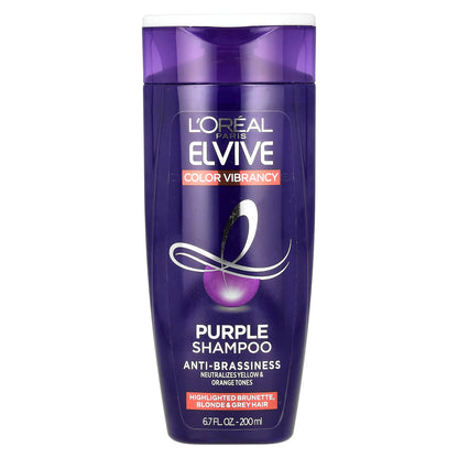 L'Oréal, Elvive, Color Vibrancy, Purple Shampoo, Highlighted Brunette, Blonde & Grey Hair, 6.7 fl oz (200 ml)