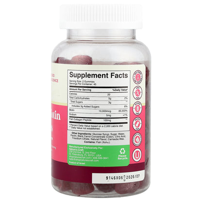 Nature's Craft, Collagen + Biotin Gummies, Raspberry , 90 Gummies