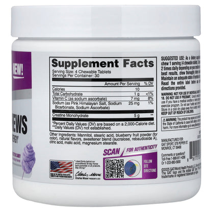 GAT, Sport, Creatine Chews, Grape Cotton Candy, 120 Chewable Tablets