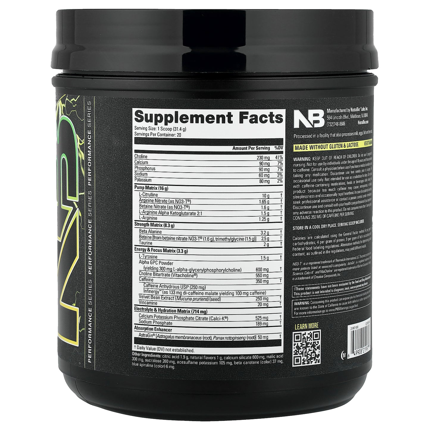 NutraBio, PRE-Workout, Lemon Burst, 1.38 lb (627 g)
