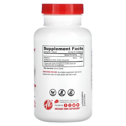Metabolic Nutrition, Magnesium, Maximum Potency Formula, 650 mg, 90 Capsules