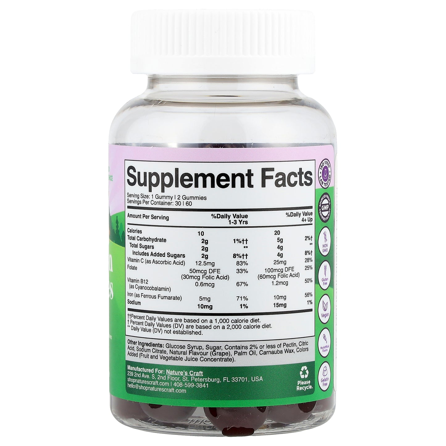 Nature's Craft, Kids Iron Gummies, Grape , 60 Gummies