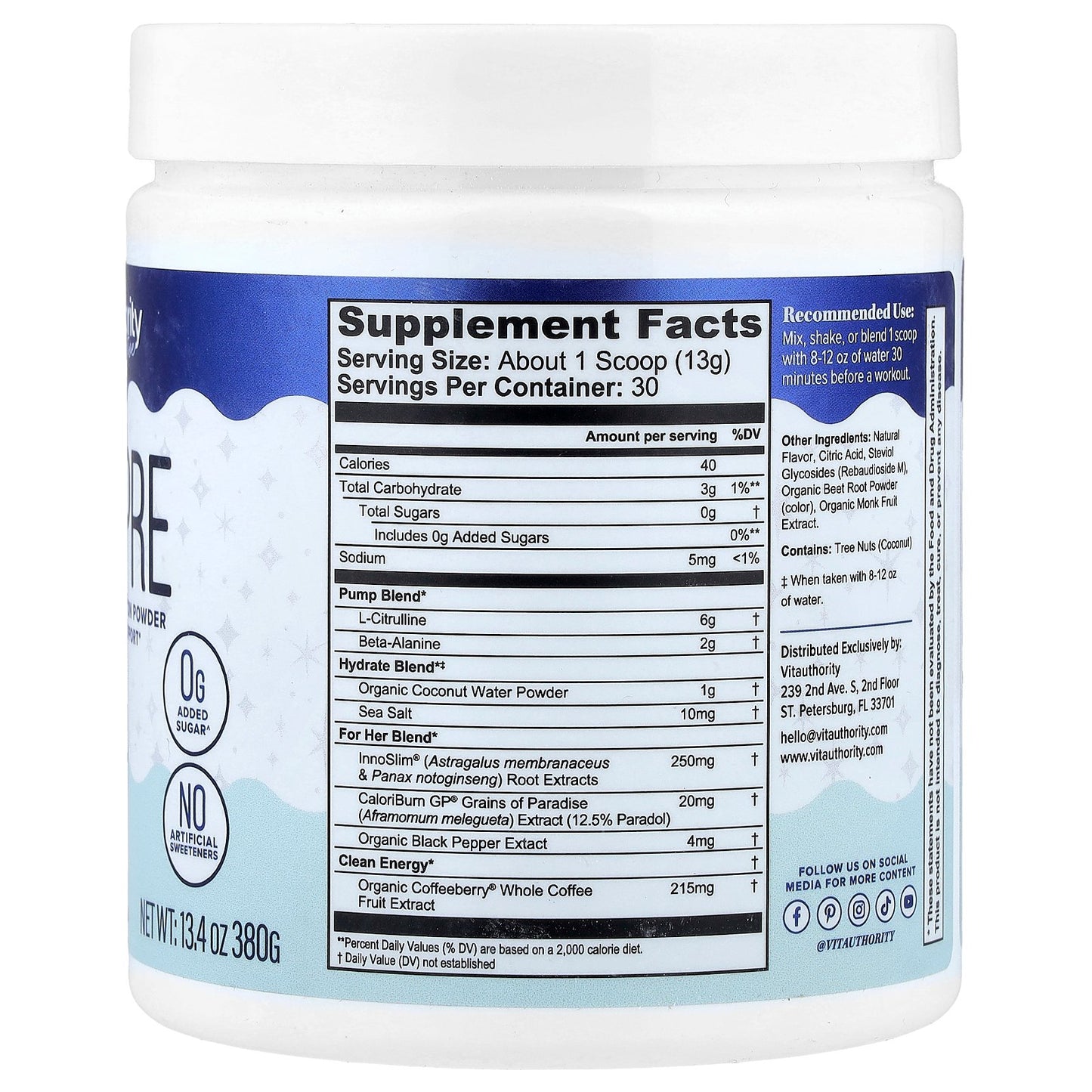 Vitauthority, Active, Vita Pre, Pre-Workout Hydration Powder, Fruit Fusion, 13.4 oz (380 g)