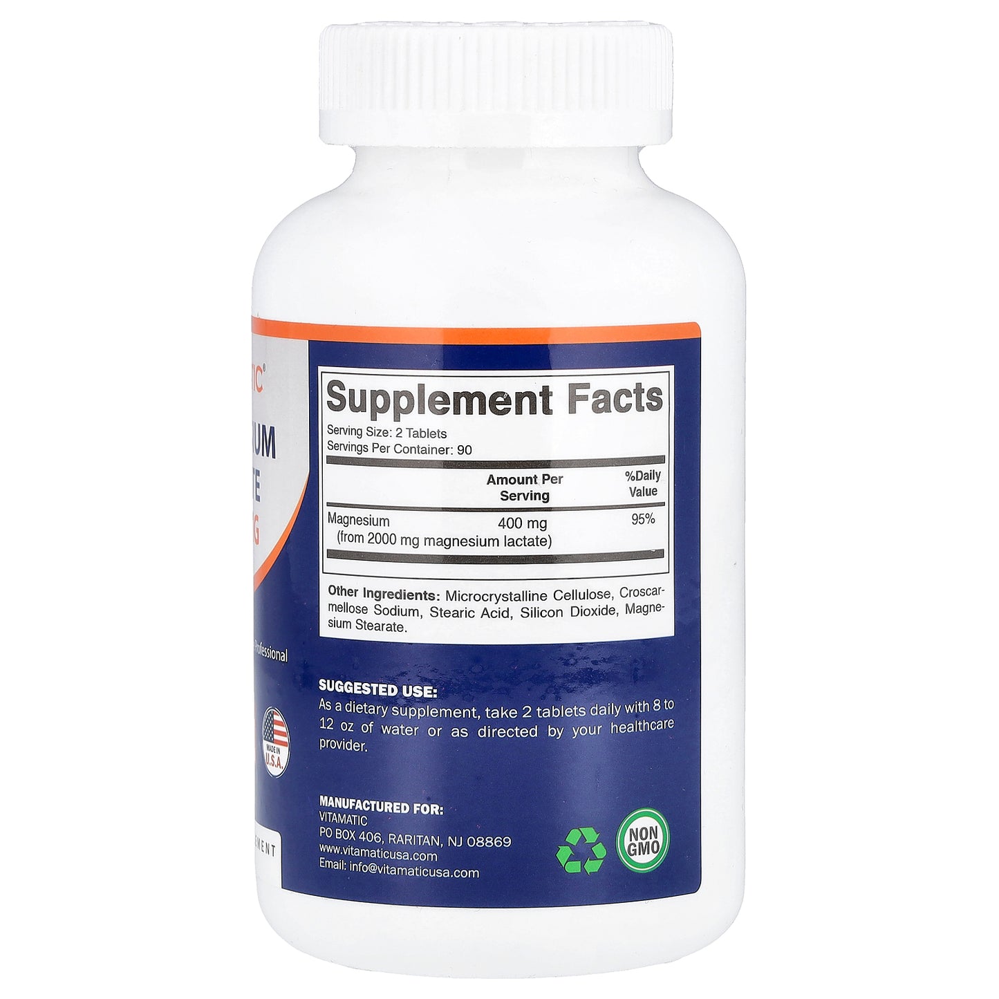 Vitamatic, Magnesium Lactate, 180 Tablets (1,000 mg per Tablet)