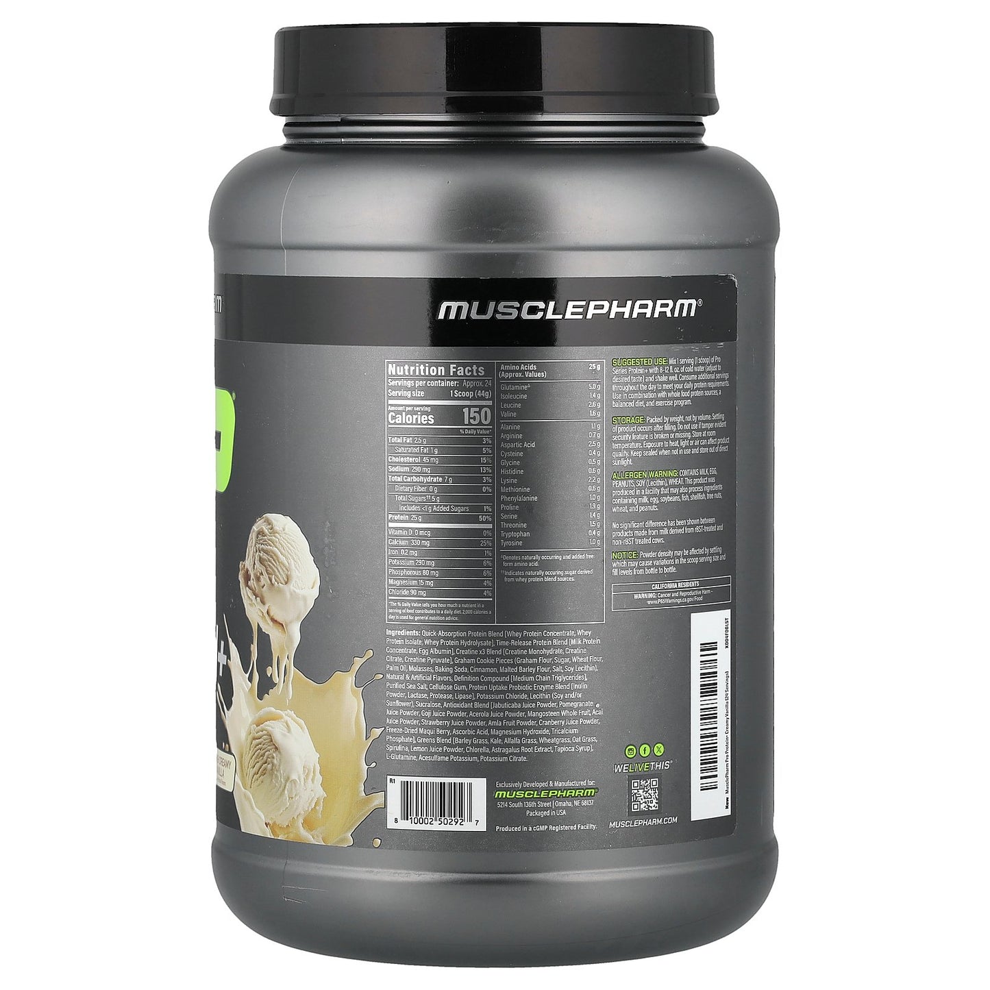 MusclePharm, Pro Series Protein+, Rich & Creamy Vanilla, 2.3 lbs (1.06 kg)