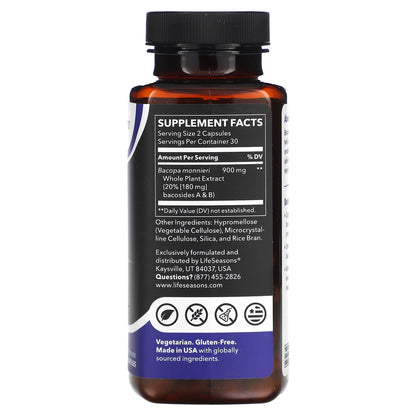 LifeSeasons, Bacopa Extract, 60 Veg Capsules (450 mg per Capsule)