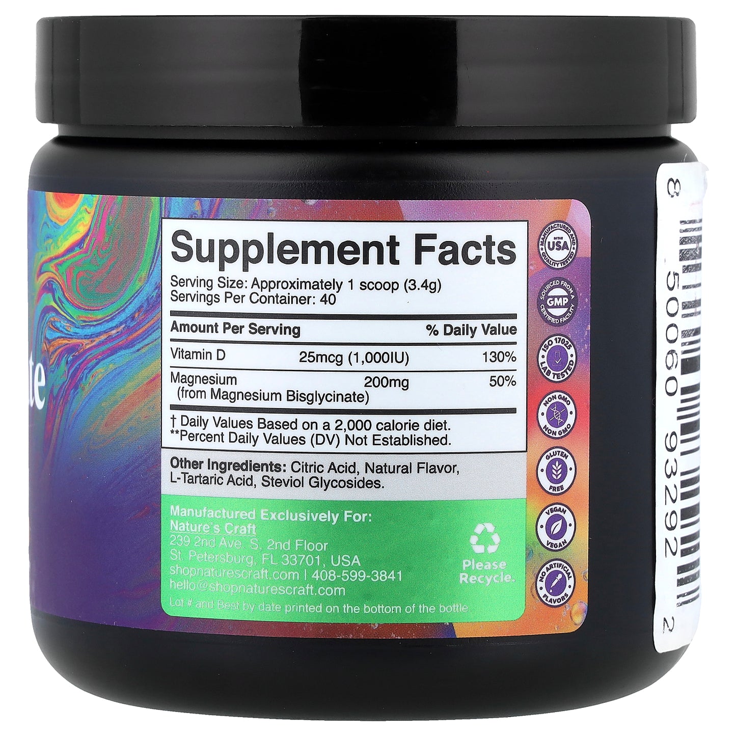 Nature's Craft, Magnesium Glycinate Powder With Vitamin D3, Honey Lemon, 4.8 oz (136 g)