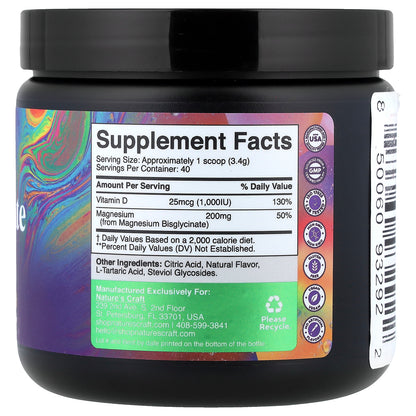 Nature's Craft, Magnesium Glycinate Powder With Vitamin D3, Honey Lemon, 4.8 oz (136 g)