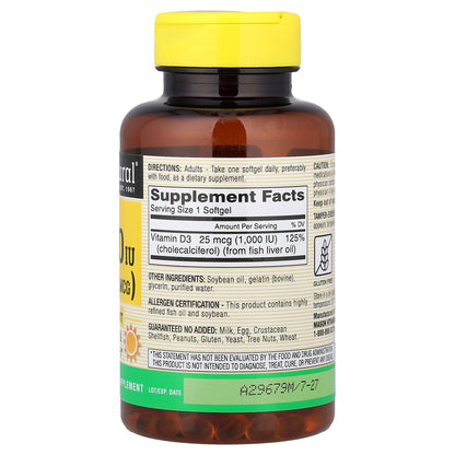 Mason Natural, Vitamin D3, 25 mcg (1,000 IU), 300 Softgels