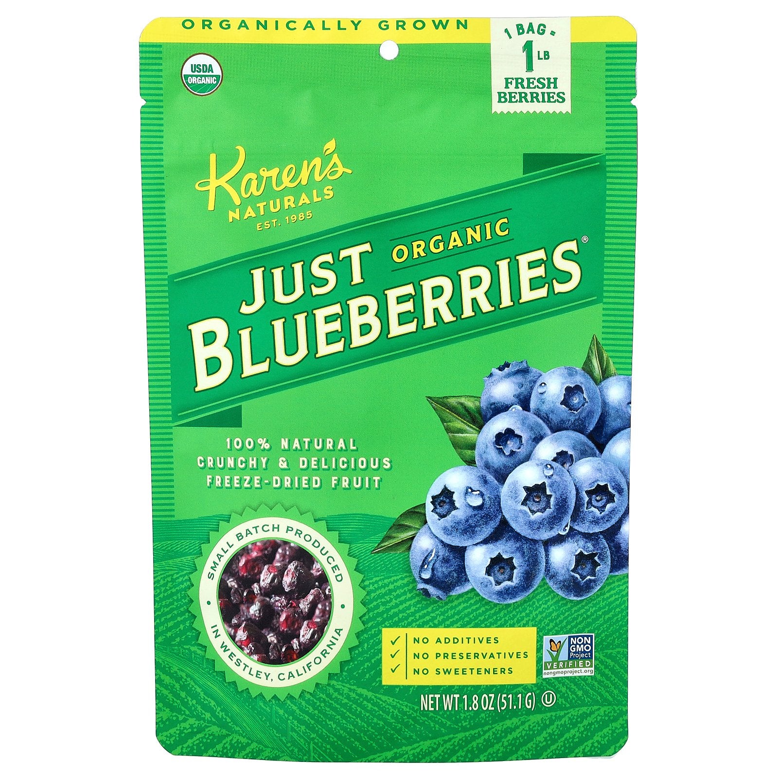 Karen's Naturals, Organic Just Blueberries®, 1.8 oz (51.1 g)