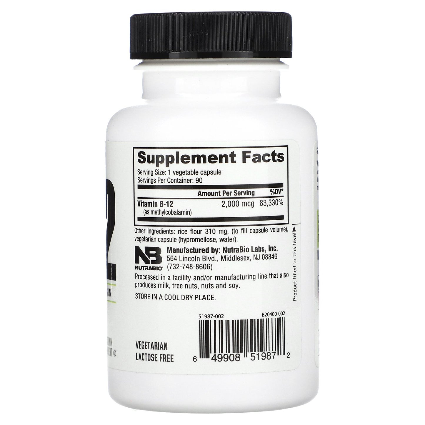 NutraBio, Vitamin B-12, 2,000 mcg, 90 Capsules