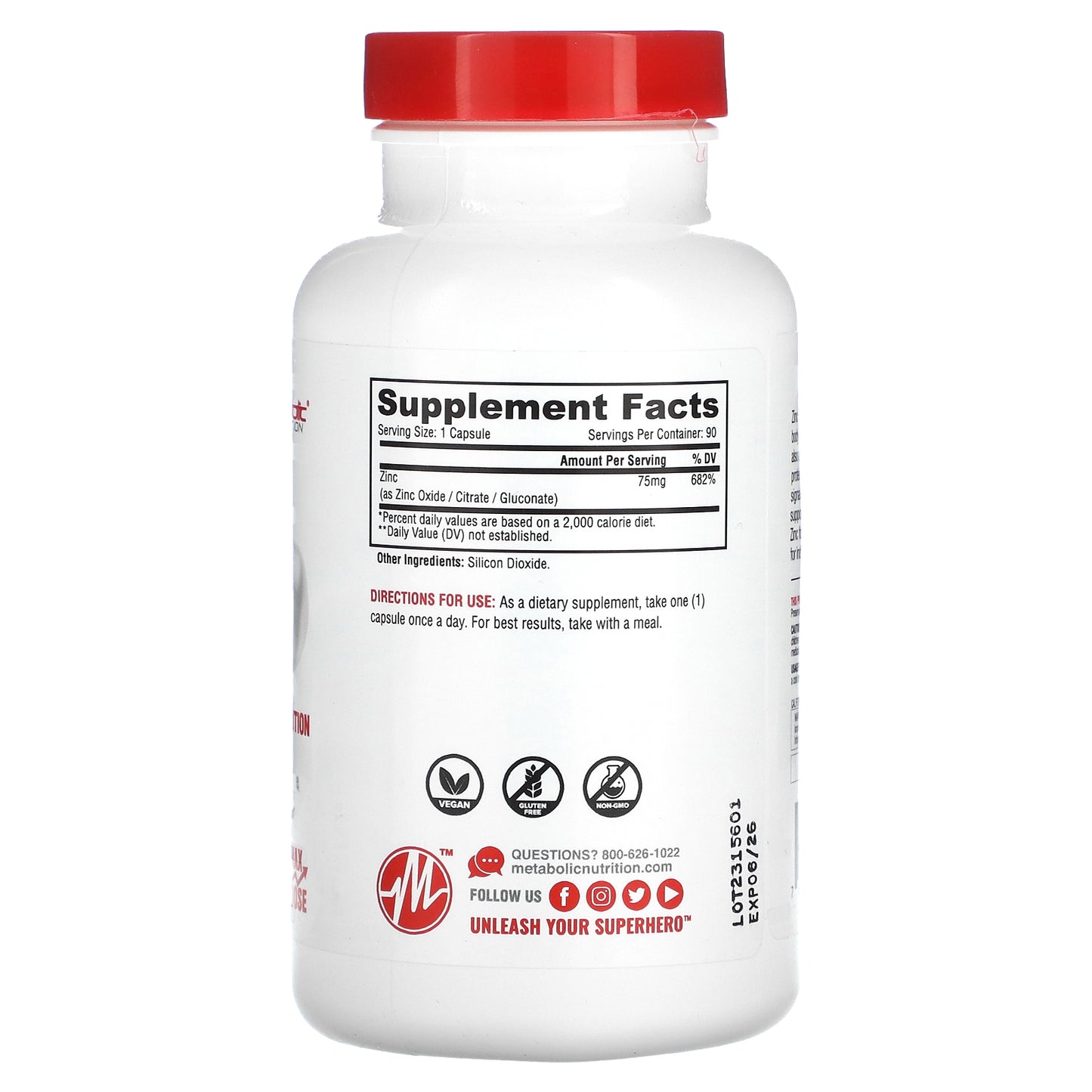 Metabolic Nutrition, Zinc, 75 mg, 90 Capsules