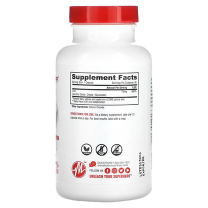 Metabolic Nutrition, Zinc, 75 mg, 90 Capsules