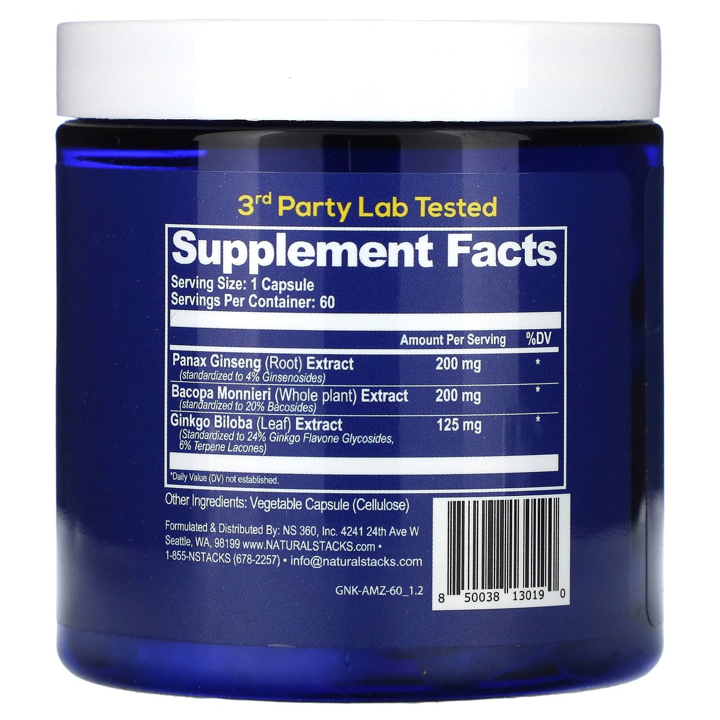 Natural Stacks, Ginkgo+ Brain Support, 60 Vegan Capsules