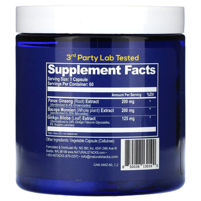 Natural Stacks, Ginkgo+ Brain Support, 60 Vegan Capsules