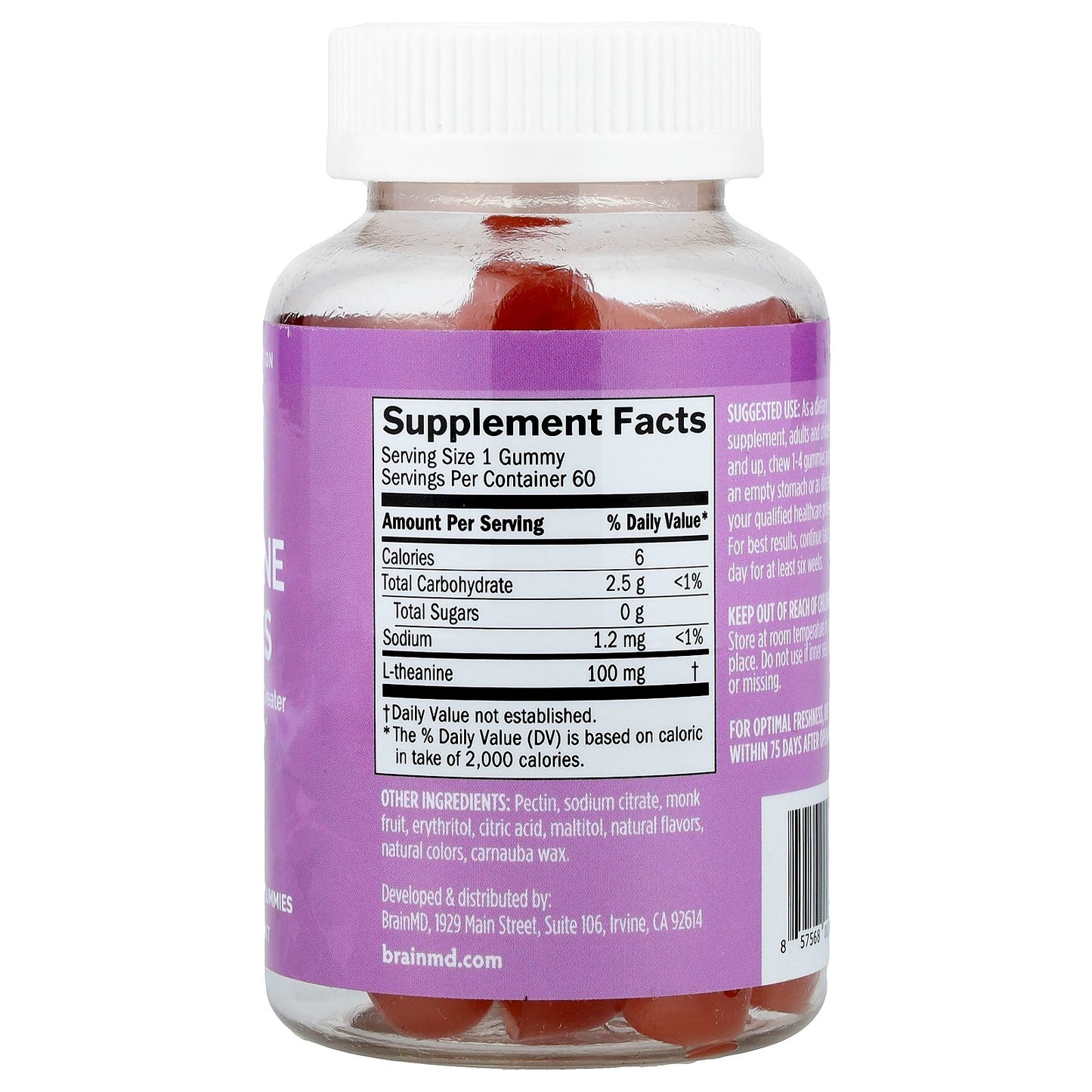 BrainMD, L-theanine Gummies, Berry , 60 Vegan Gummies (100 mg per Gummy)