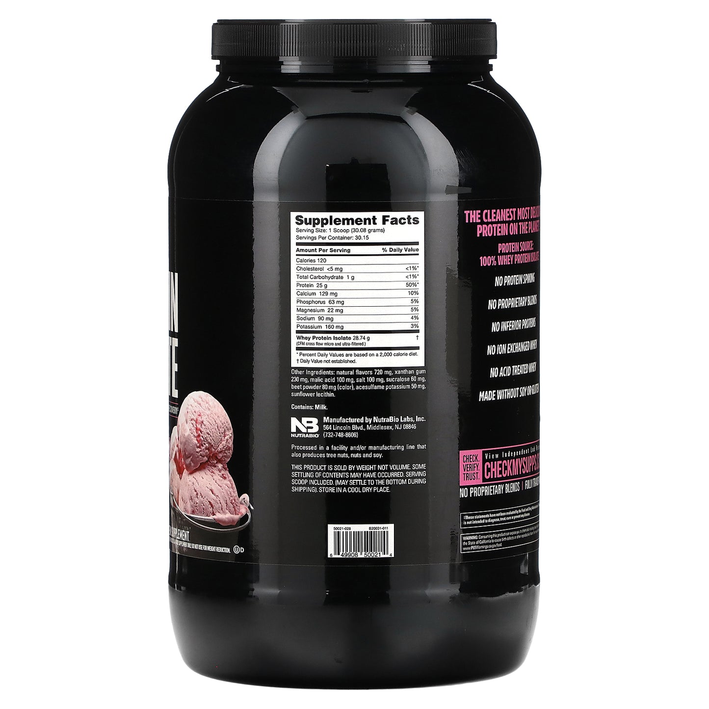 NutraBio, Whey Protein Isolate, Strawberry Ice Cream, 2 lb (907 g)