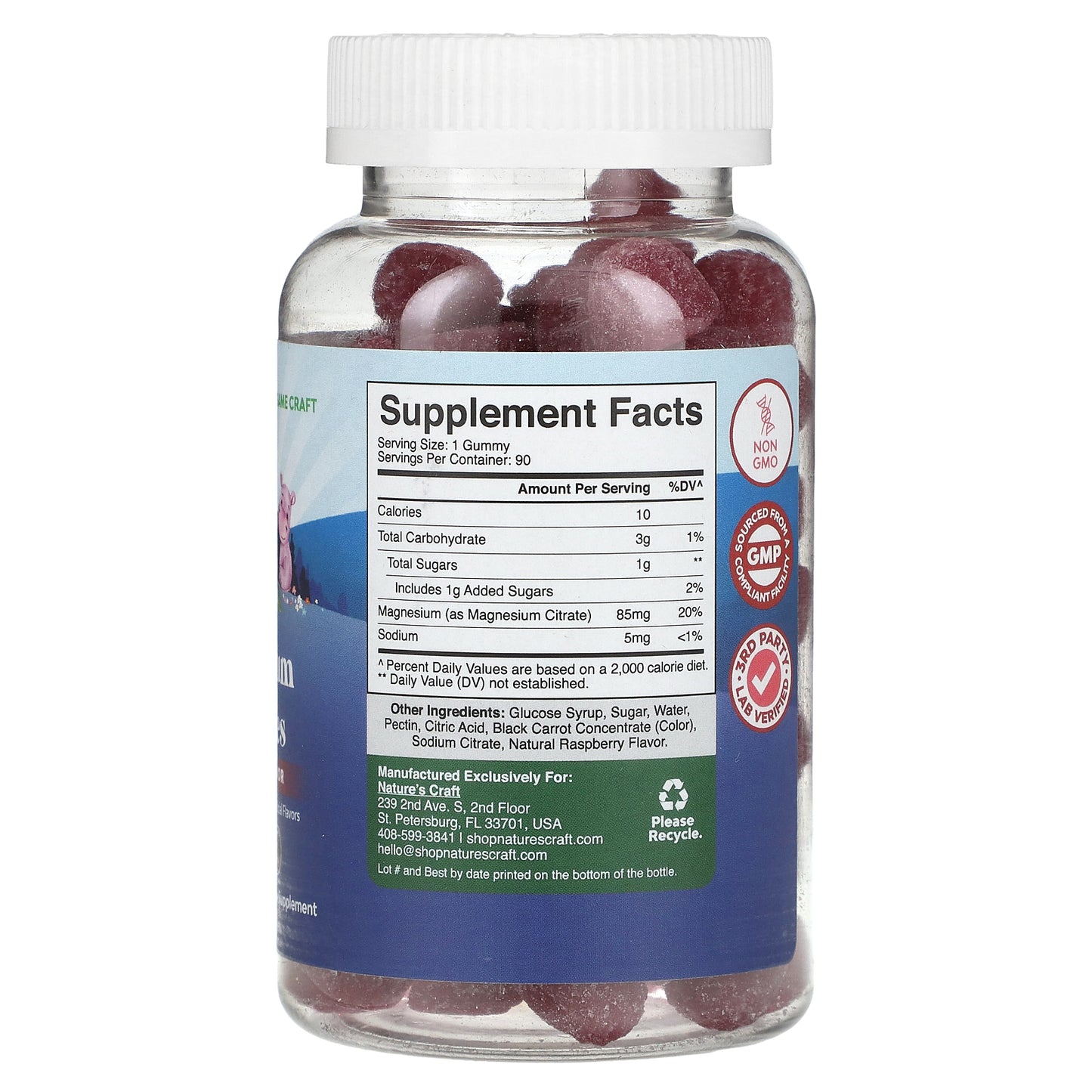 Nature's Craft, Kids Magnesium Gummies, Raspberry, 90 Gummies