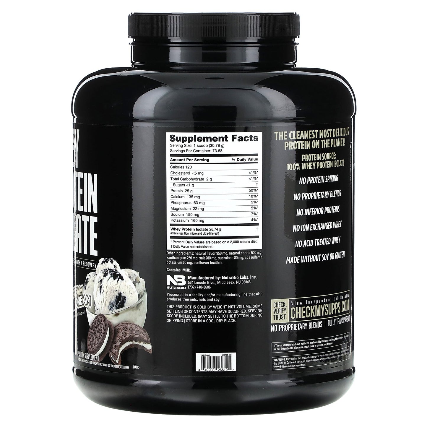 NutraBio, Whey Protein Isolate, Ice Cream Cookie Dream, 5 lb (2,268 g)