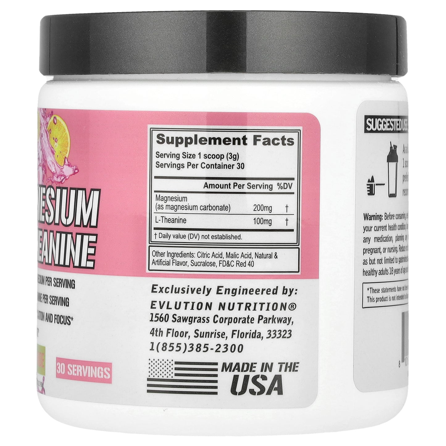 EVLution Nutrition, Magnesium + L-Theanine, Pink Lemonade, 3.17 oz (90 g)