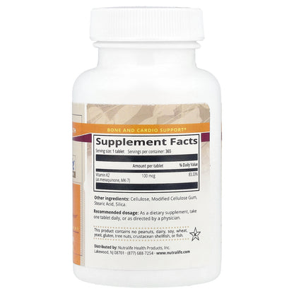 NutraLife, MK7 Vitamin K2, 100 mcg, 365 Tablets