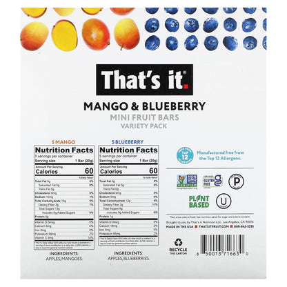 That's It, Mini Fruit Bars,  Variety Pack, Mango & Blueberry, 10 Bars, 0.7 oz (20 g) Each