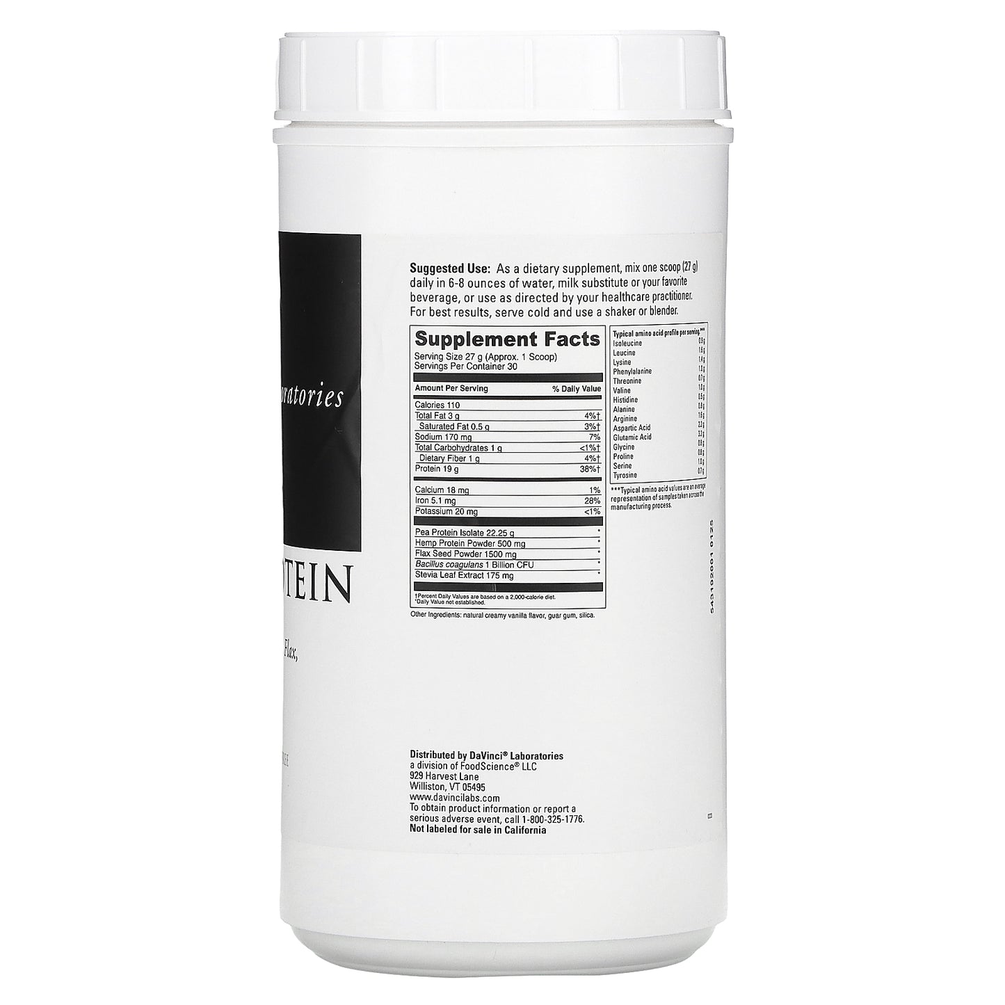 DaVinci Laboratories, Vegan Protein, Creamy Vanilla, 28.58 oz (810 g)