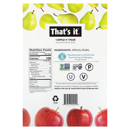 That's It, Fruit Bar, Apple + Pear, 12 Bars, 1.2 oz (35 g) Each