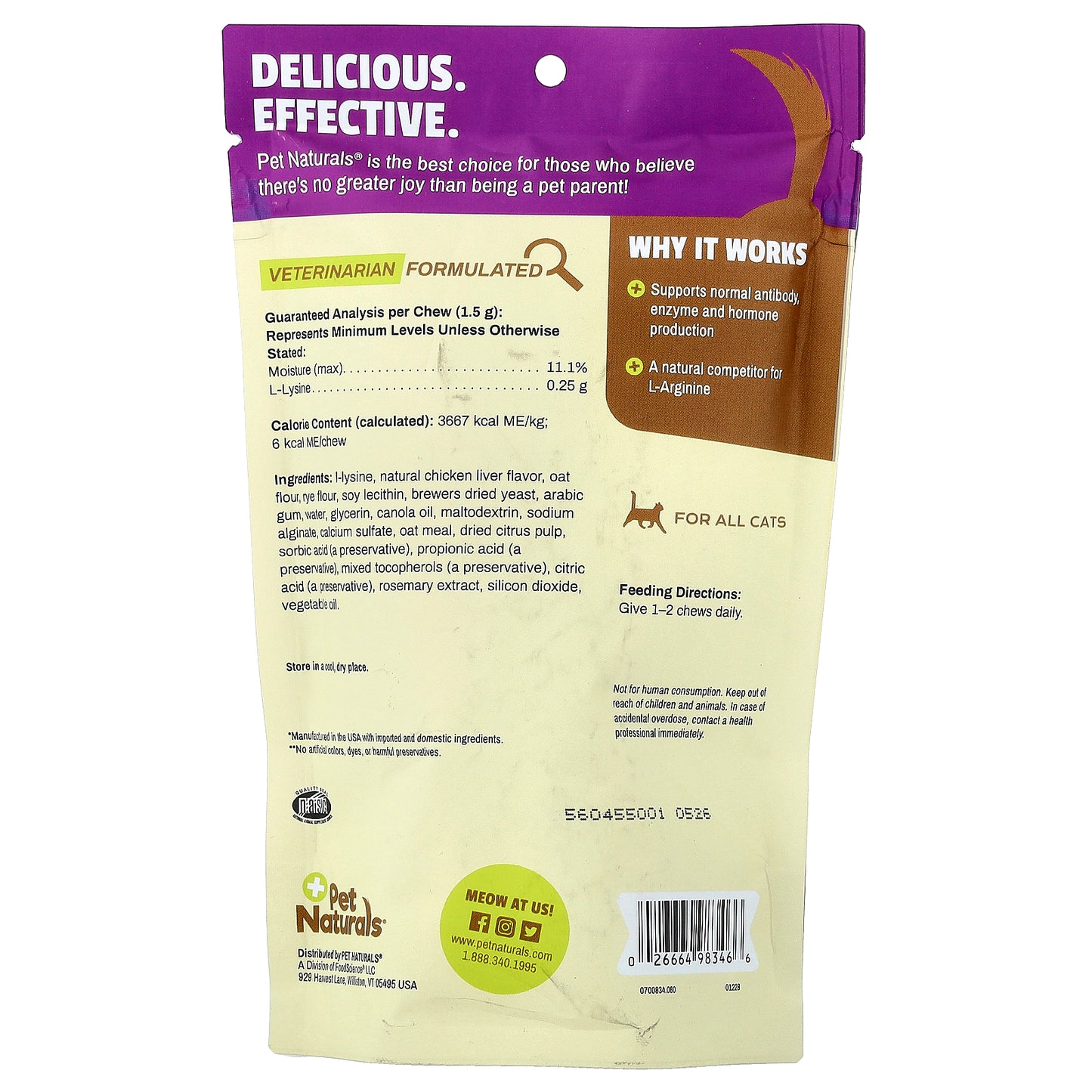 Pet Naturals, L-Lysine, For Cats, All Sizes, Chicken Liver, 60 Chews, 3.17 oz (90 g)