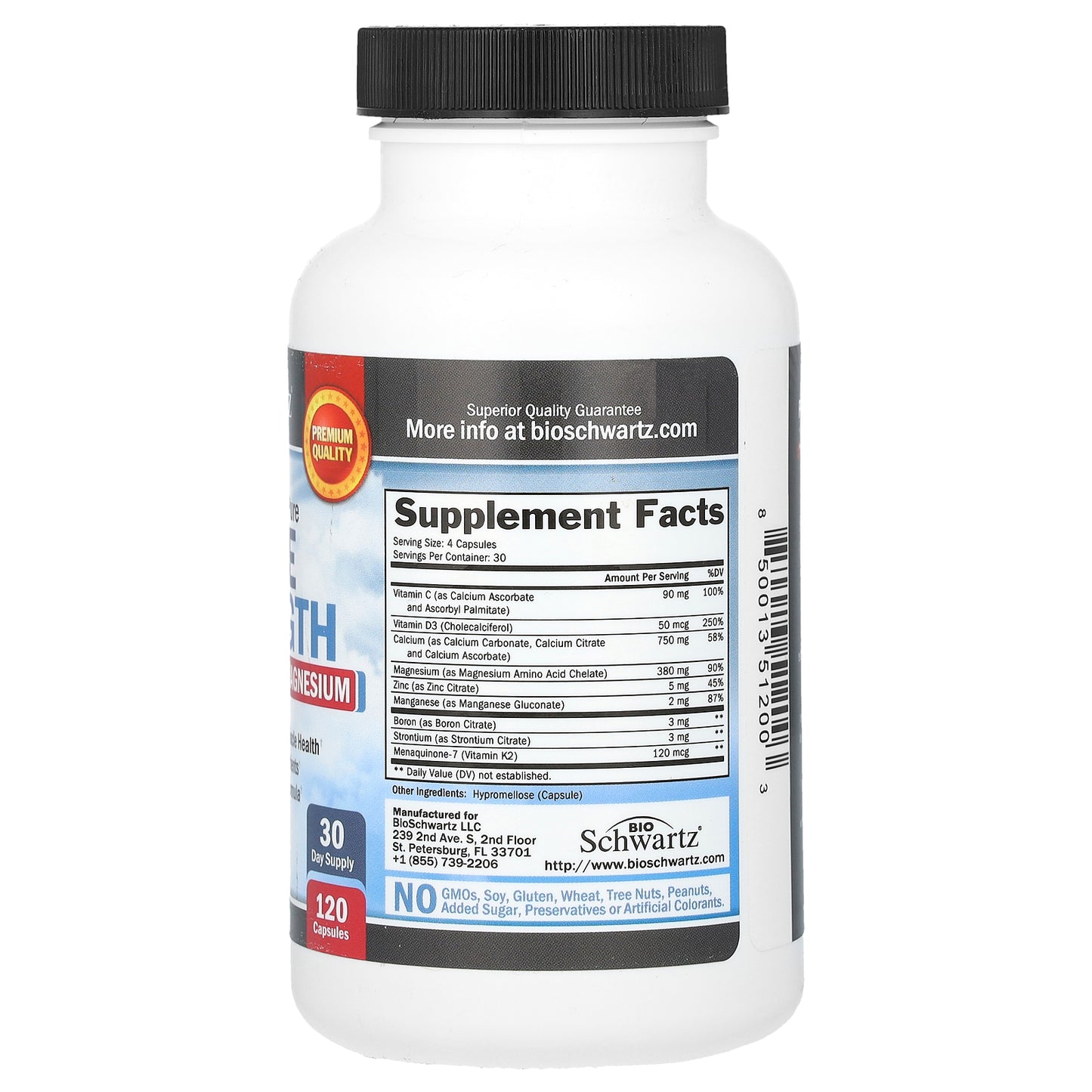 BioSchwartz, Premium Ultra Pure Bone Strength, Calcium + D3, K2 & Magnesium, 120 Capsules