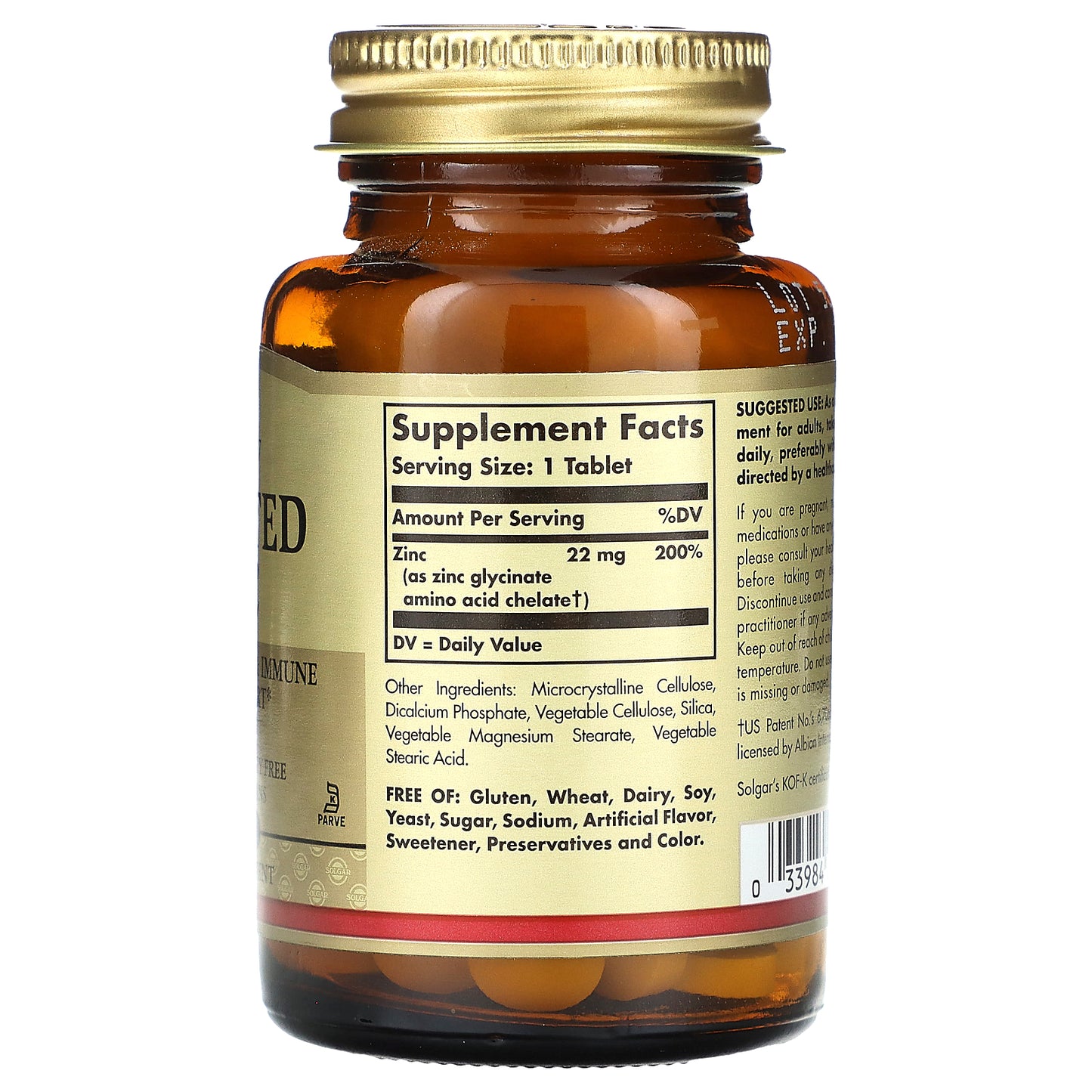 Solgar, Chelated Zinc, 100 Tablets (22 mg per Tablet)