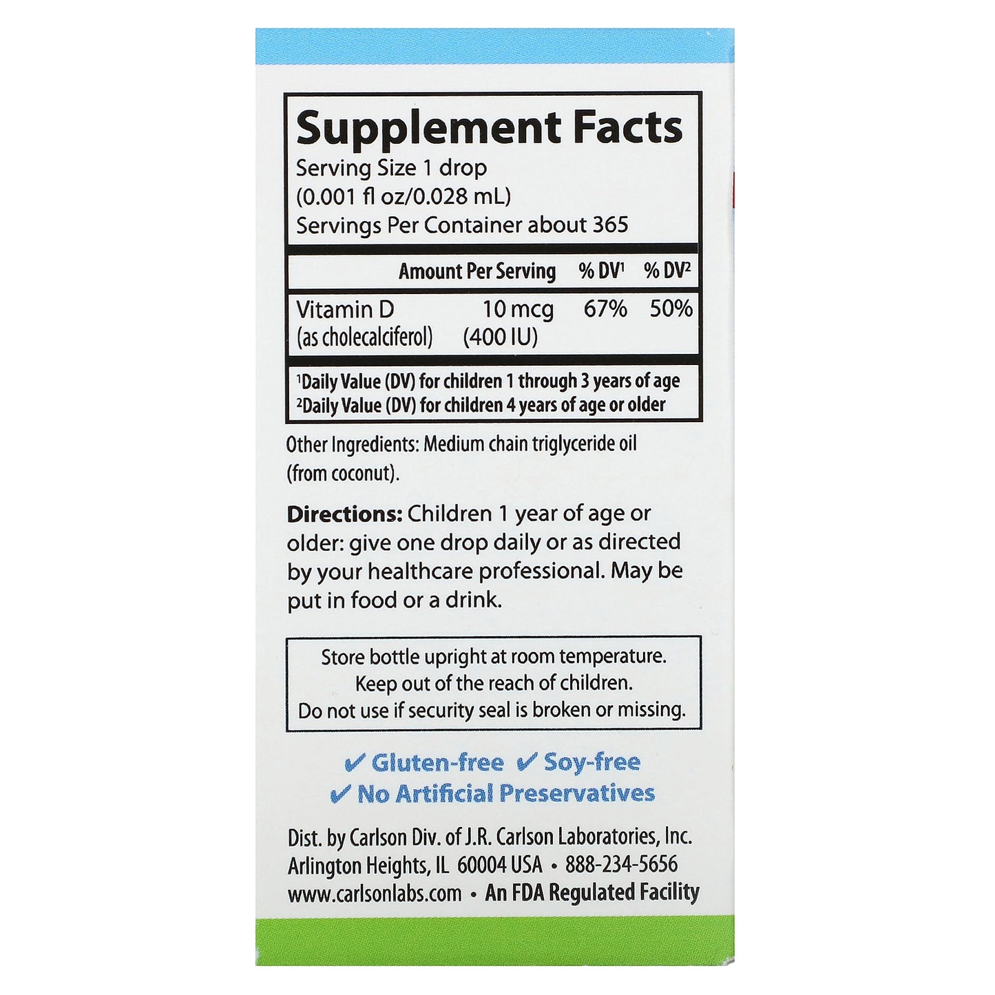 Carlson, Kids Super Daily® D3, 10 mcg (400 IU), 0.35 fl oz (10.3 ml)