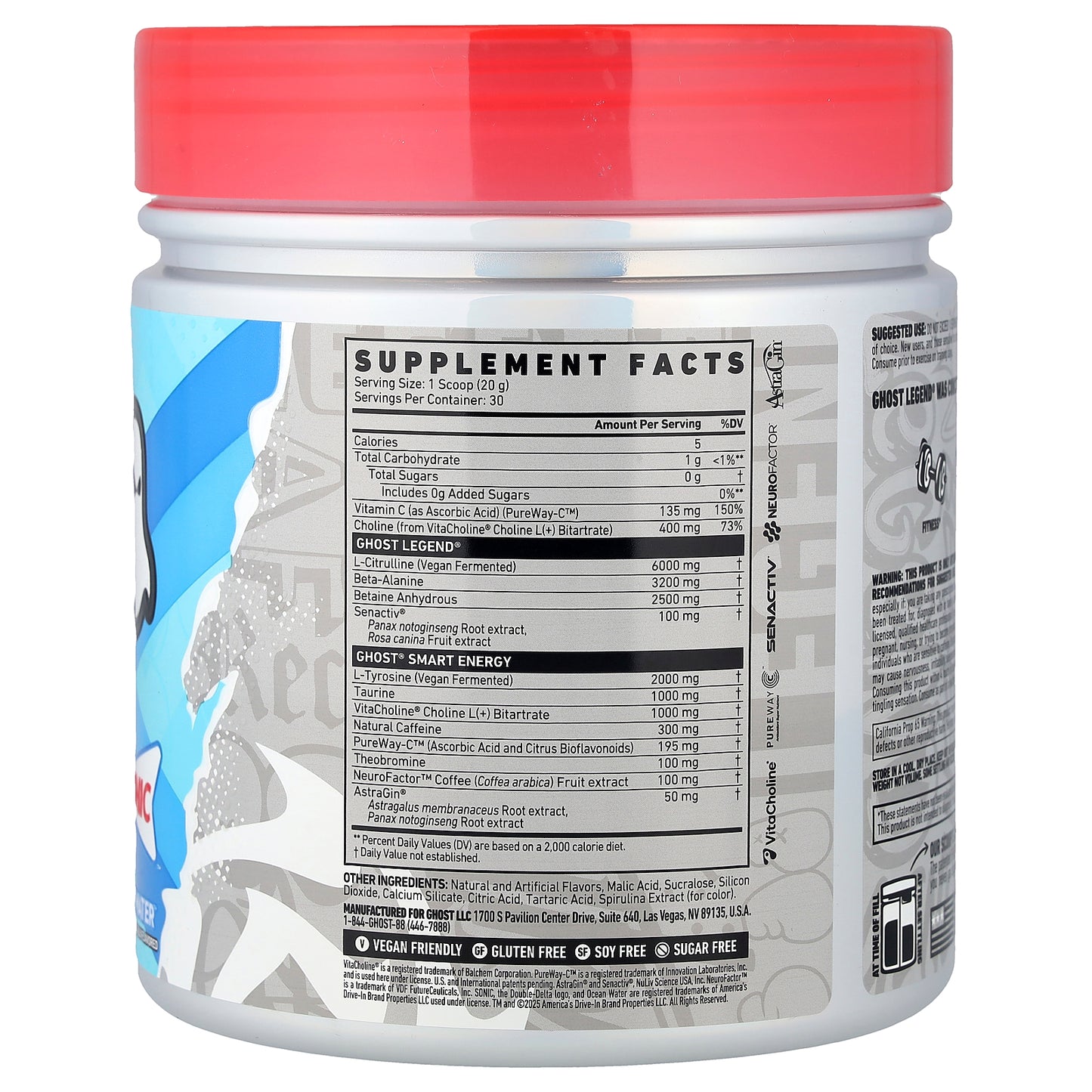 Ghost, Legend®, Pre-Workout, Sonic, Ocean Water, 21.2 oz (600 g)