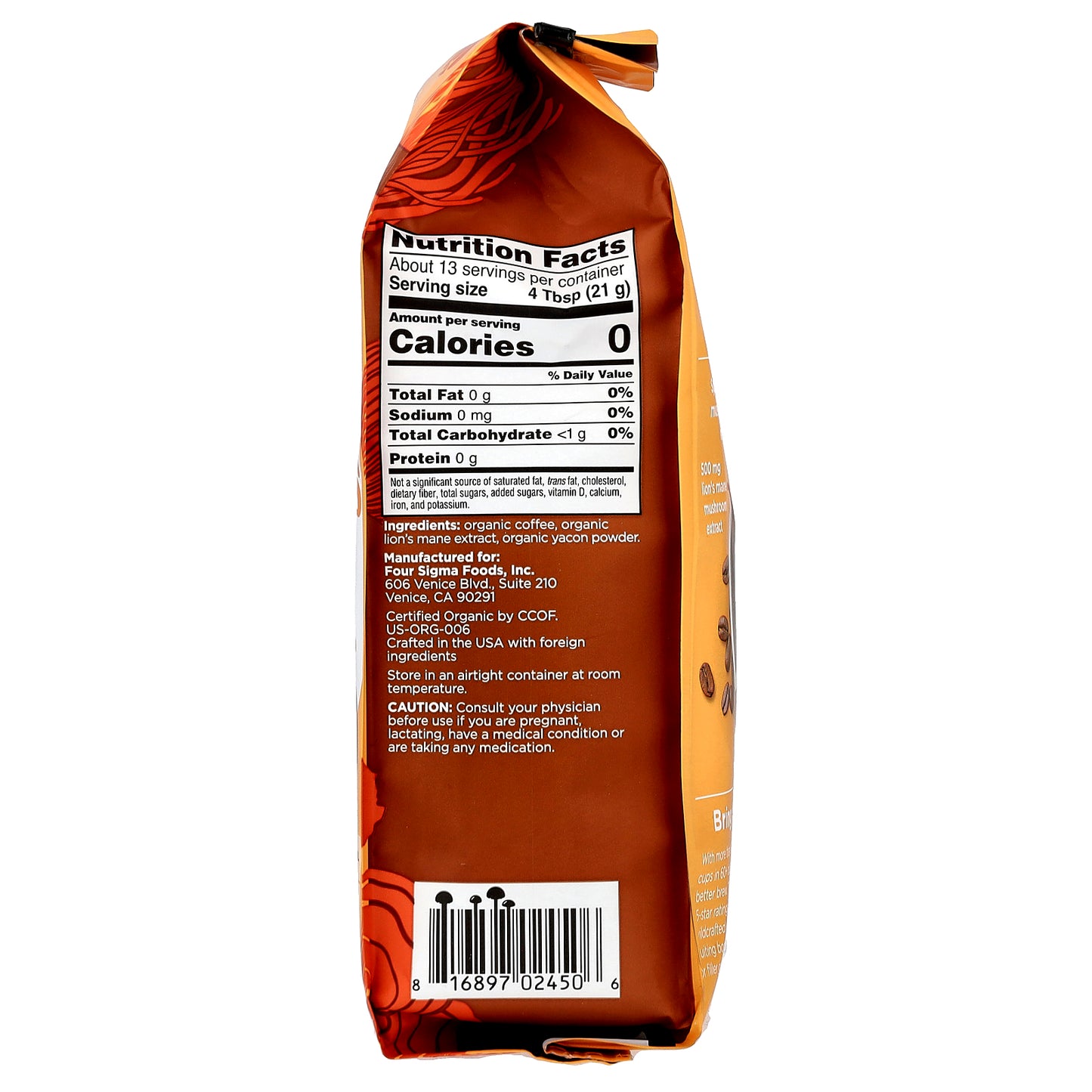 Four Sigmatic, Focus, Organic Coffee with Lion's Mane Mushroom & Yacon, Ground, Medium Roast, 10 oz (283 g)