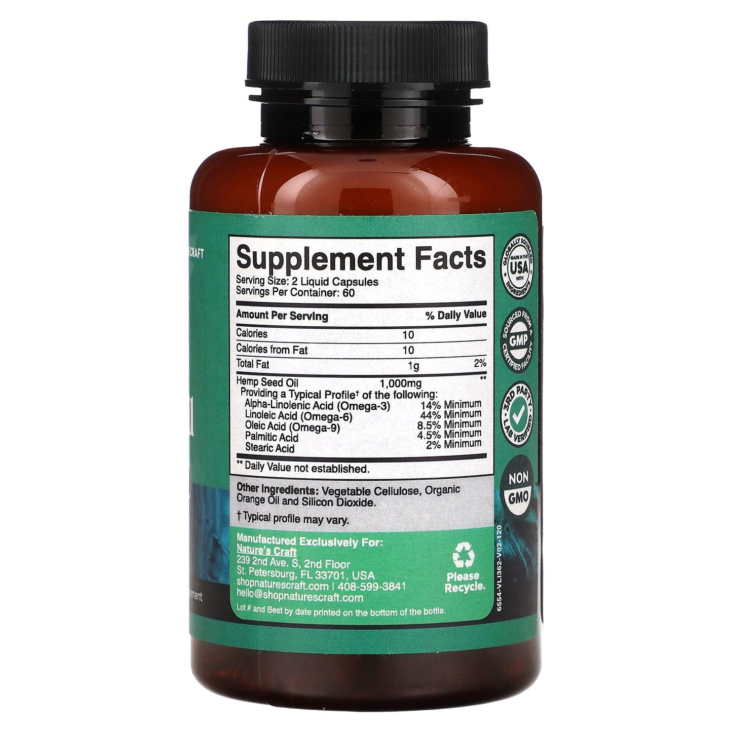 Nature's Craft, Hemp Seed Oil, 120 Liquid Capsules (500 mg per Capsule)