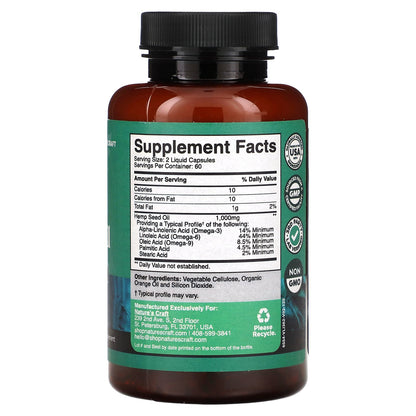 Nature's Craft, Hemp Seed Oil, 120 Liquid Capsules (500 mg per Capsule)