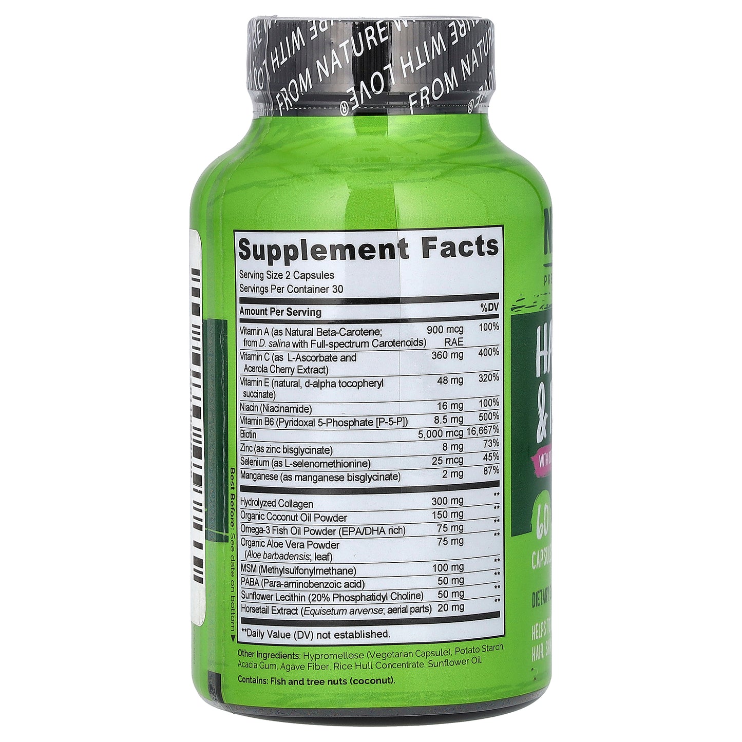 NATURELO, Hair, Skin & Nails With Biotin & Collagen, 60 Capsules